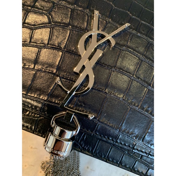 YSL KATE CHAIN WALLET W/TASSEL CROCODILE EMBOSSED DARK BLUE - Picture 5 of 8